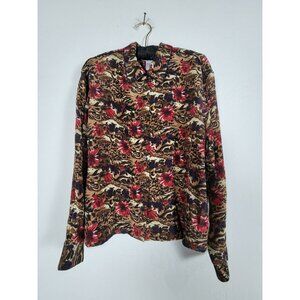 Anna & Frank Womens Floral Animal Print 100% Silk Button-Down Shirt Size Medium